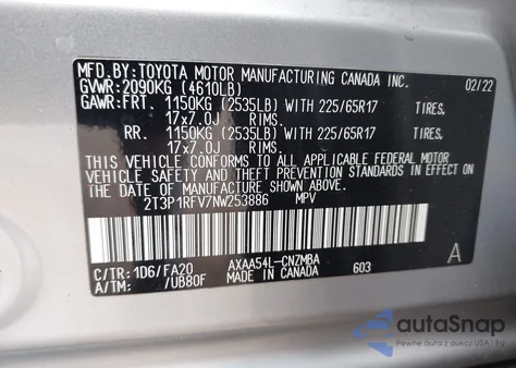 2022 Toyota Rav4 Xle from USA, damaged, VIN 2T3P1RFV7NW253886